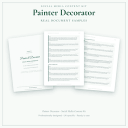 Painter Decorator — Social Media Content Kit, PDF and editable DOCX sample pages