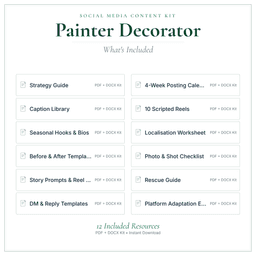 Painter Decorator — Social Media Content Kit, PDF and editable DOCX what's included preview