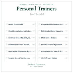 Personal Trainers — Business Documents — Standard, PDF with fillable header what's included preview