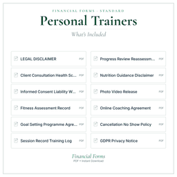 Personal Trainers — Financial Forms Bundle — Standard, PDF with fillable header what's included preview