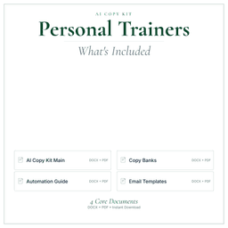 Personal Trainers — AI Copy Kit, PDF and editable DOCX what's included preview