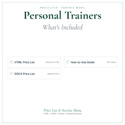 Personal Trainers — Price List & Service Menu, PDF what's included preview