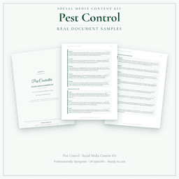 Pest Control — Social Media Content Kit, PDF and editable DOCX sample pages