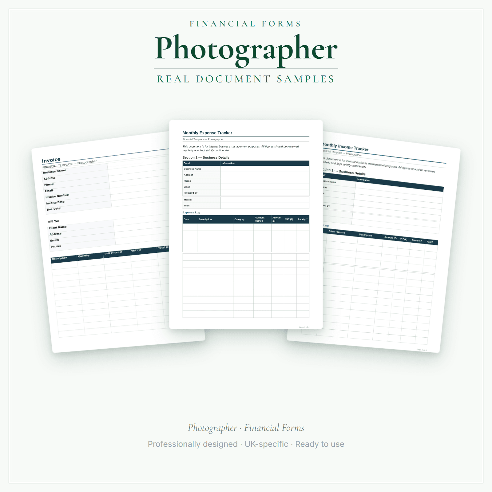 Financial Forms Bundle — Premium — sample document pages