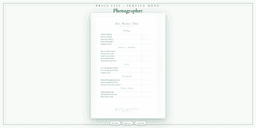Photographer — Price List & Service Menu, PDF product overview