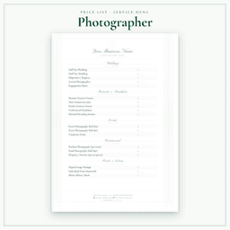 Photographer — Price List & Service Menu, PDF sample pages