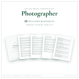 Photographer — Social Media Content Kit, PDF and editable DOCX product preview