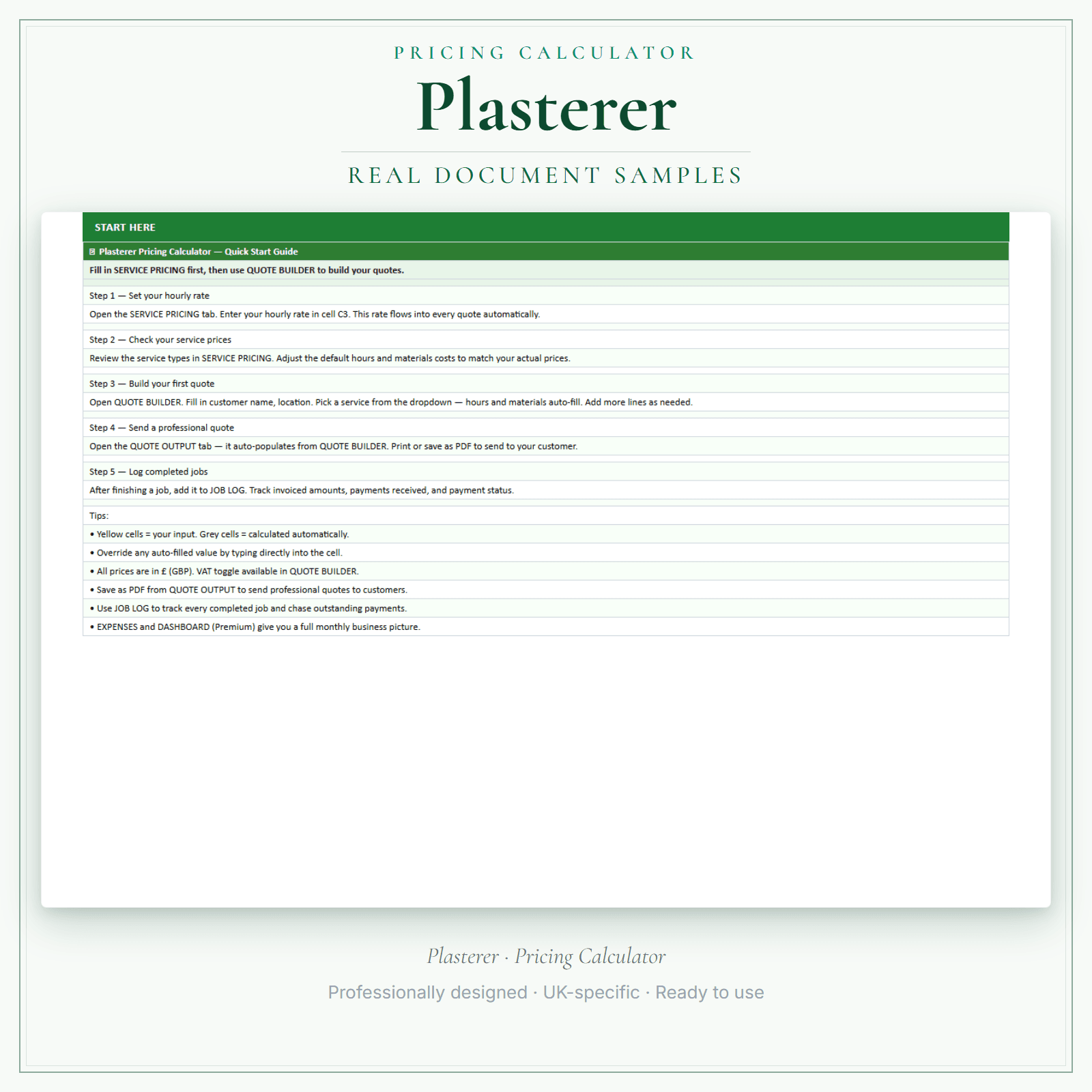 Pricing Calculator — Premium — sample document pages