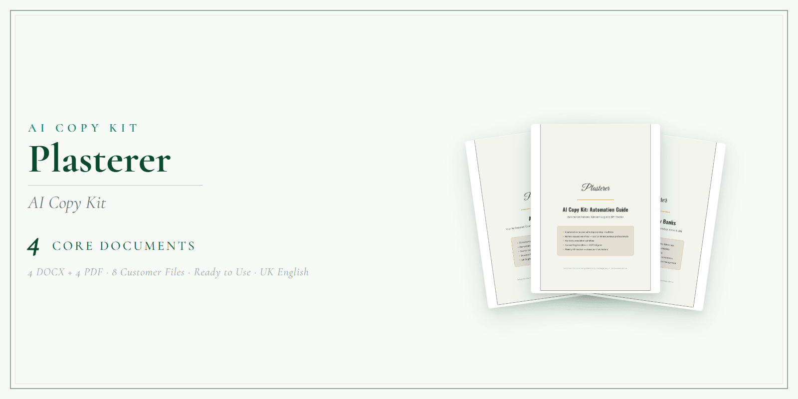 Plasterer — AI Copy Kit, PDF and editable DOCX product overview