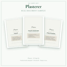 Plasterer — AI Copy Kit, PDF and editable DOCX sample pages