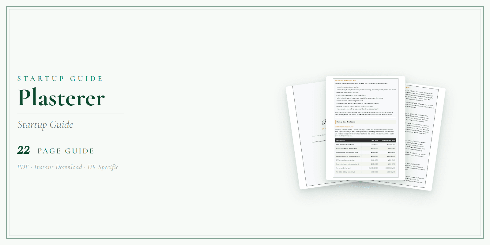 Plasterer — Startup Guide, PDF guide product overview