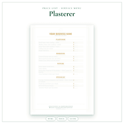Plasterer — Price List & Service Menu, PDF product preview