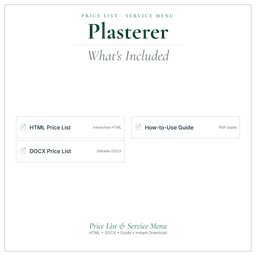 Plasterer — Price List & Service Menu, PDF what's included preview