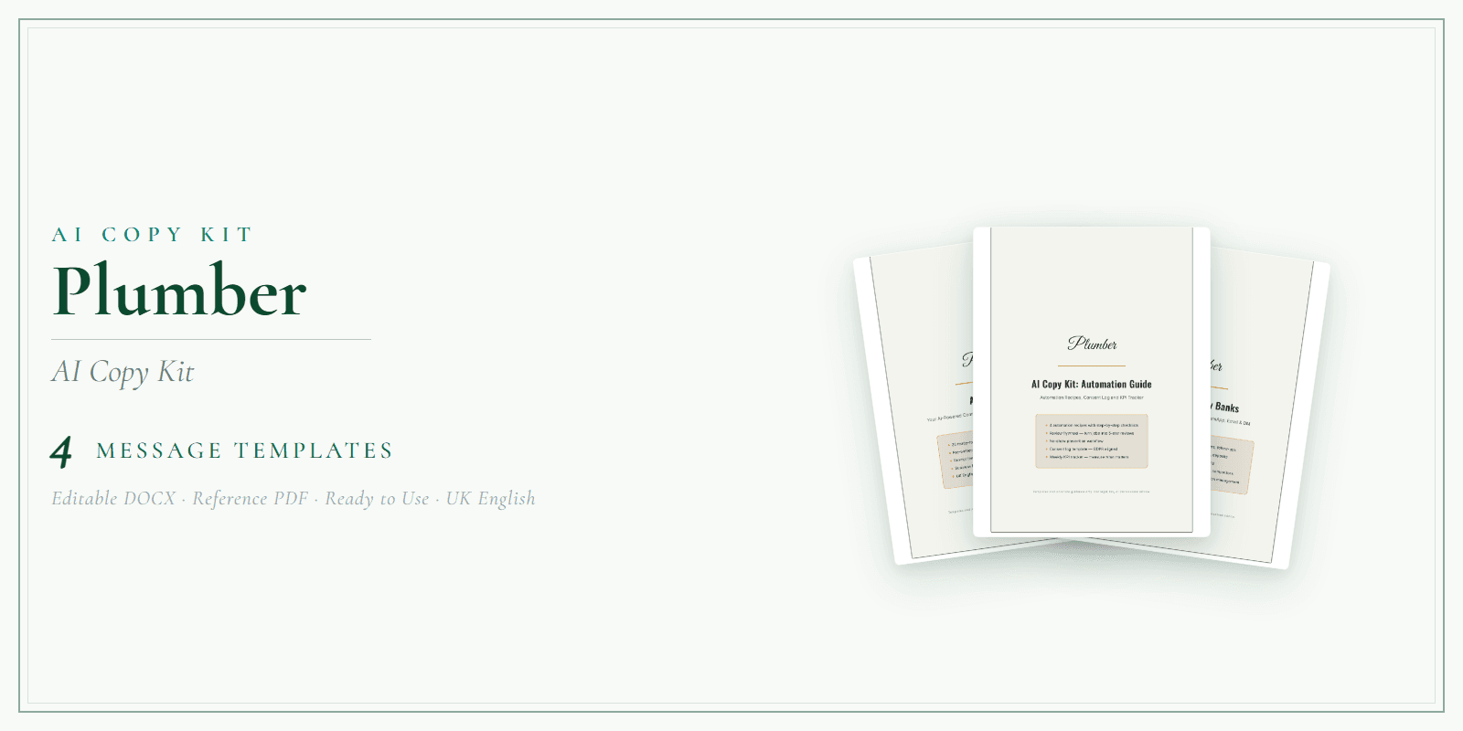 Plumber — AI Copy Kit, PDF and editable DOCX product overview