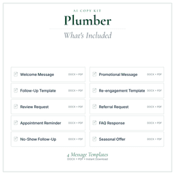 Plumber — AI Copy Kit, PDF and editable DOCX what's included preview