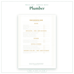 Plumber — Price List & Service Menu, PDF product preview