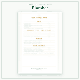 Plumber — Price List & Service Menu, PDF sample pages