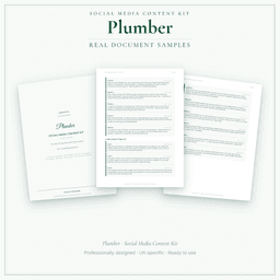 Plumber — Social Media Content Kit, PDF and editable DOCX sample pages