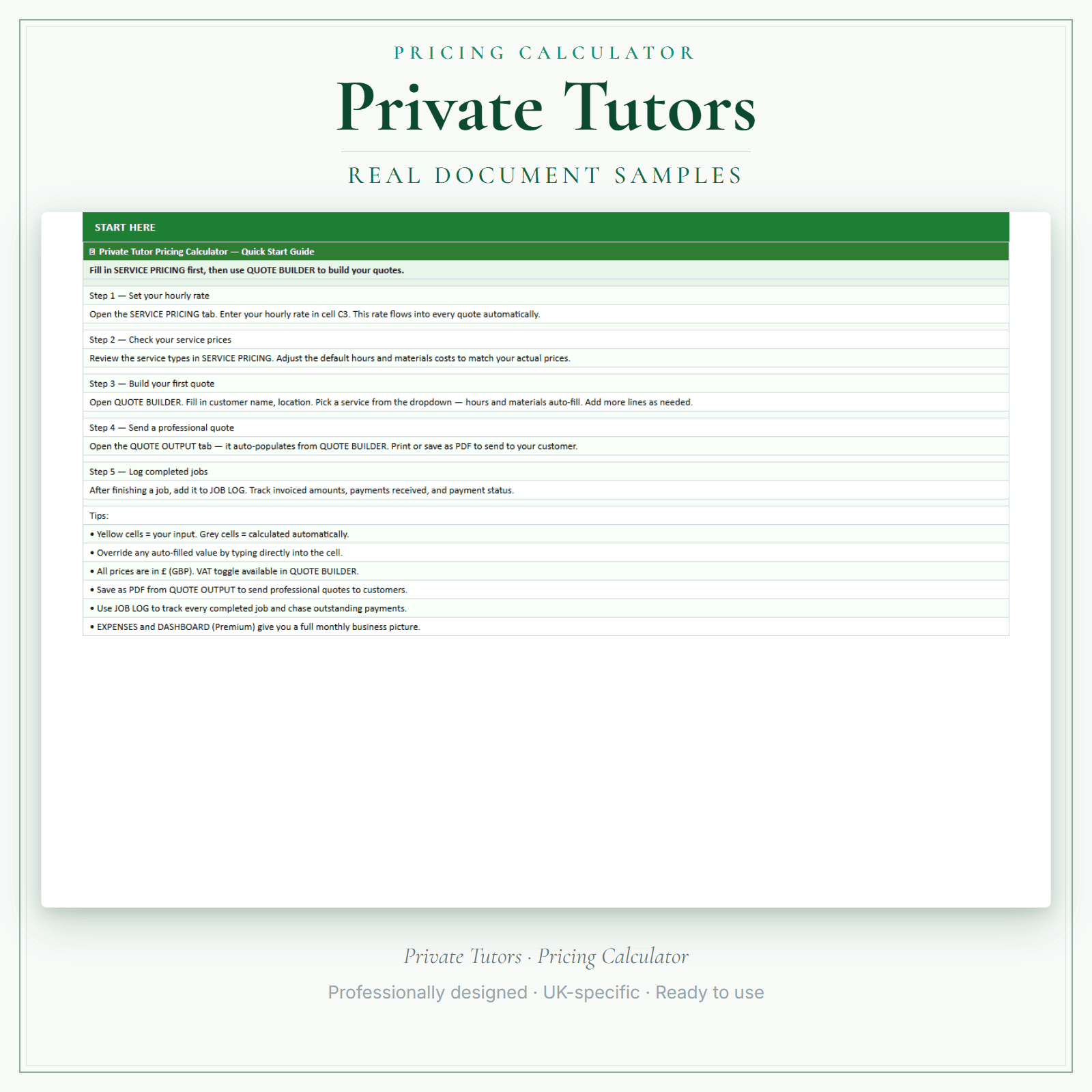 Pricing Calculator — Premium — sample document pages