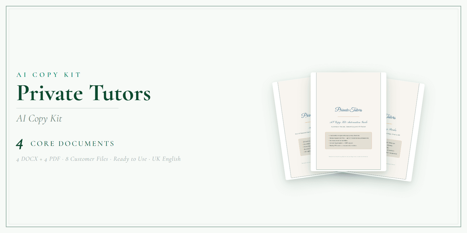 Private Tutors — AI Copy Kit, PDF and editable DOCX product overview
