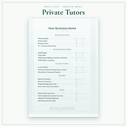 Private Tutors — Price List & Service Menu, PDF sample pages