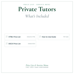 Private Tutors — Price List & Service Menu, PDF what's included preview