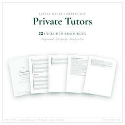 Private Tutors — Social Media Content Kit, PDF and editable DOCX product preview