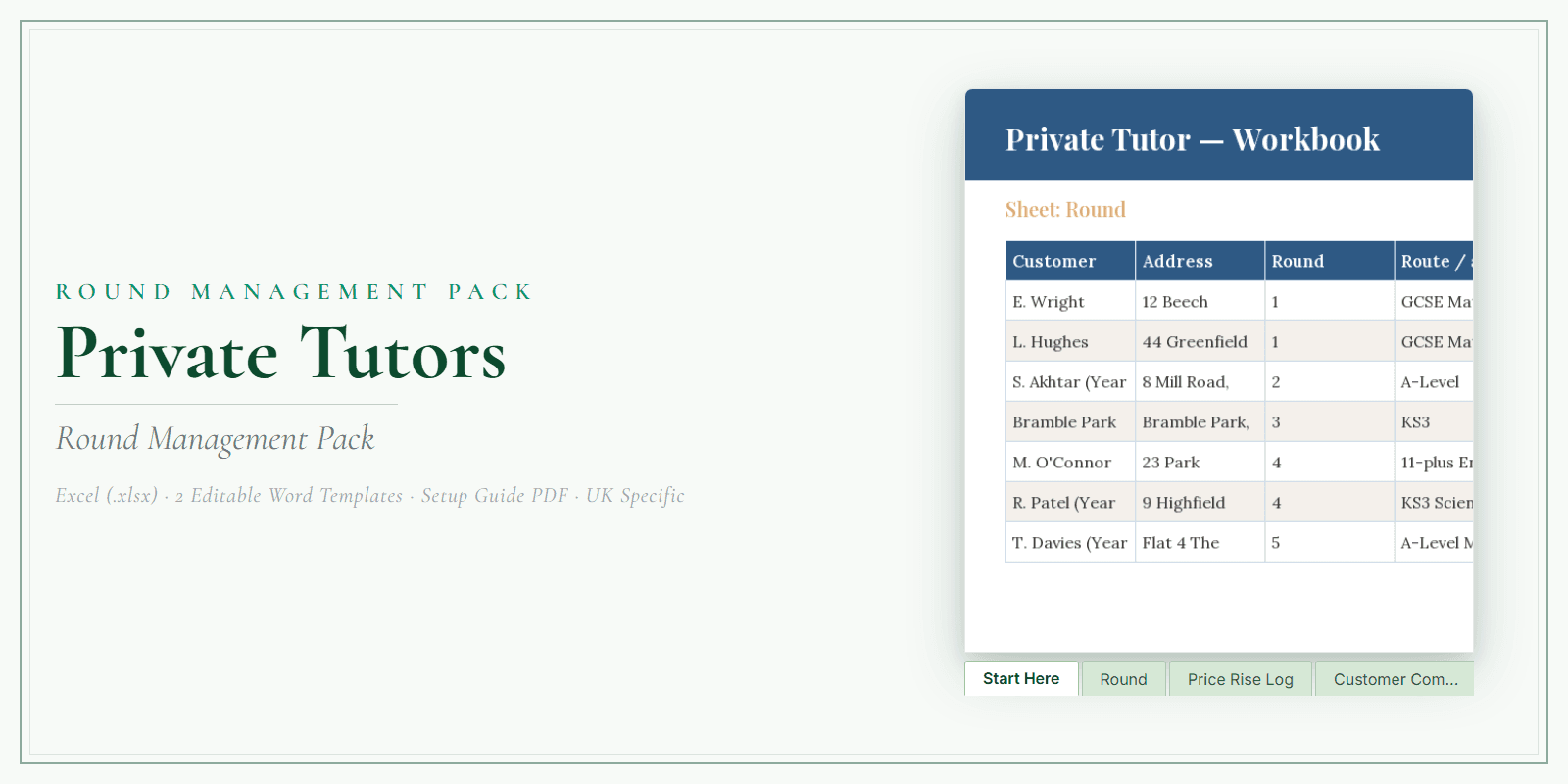 Private Tutors — Round Management Pack, PDF product overview