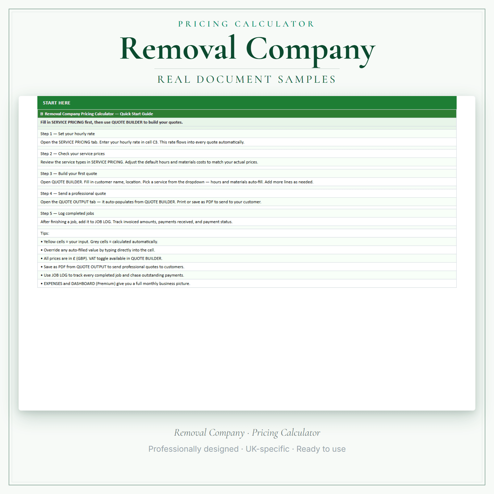 Pricing Calculator — Premium — sample document pages