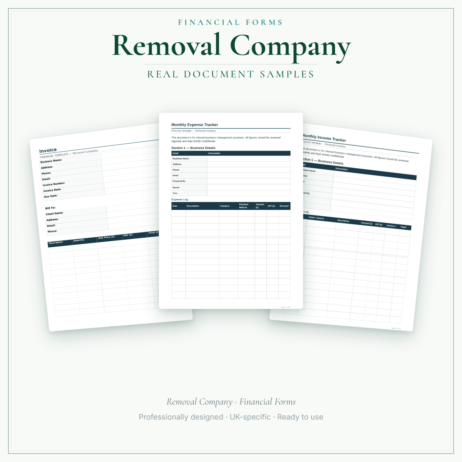 Financial Forms Bundle — Premium — sample document pages