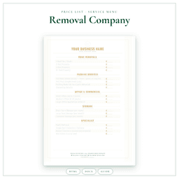 Removal Company — Price List & Service Menu, PDF product preview