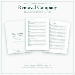 Removal Company — Social Media Content Kit, PDF and editable DOCX sample pages