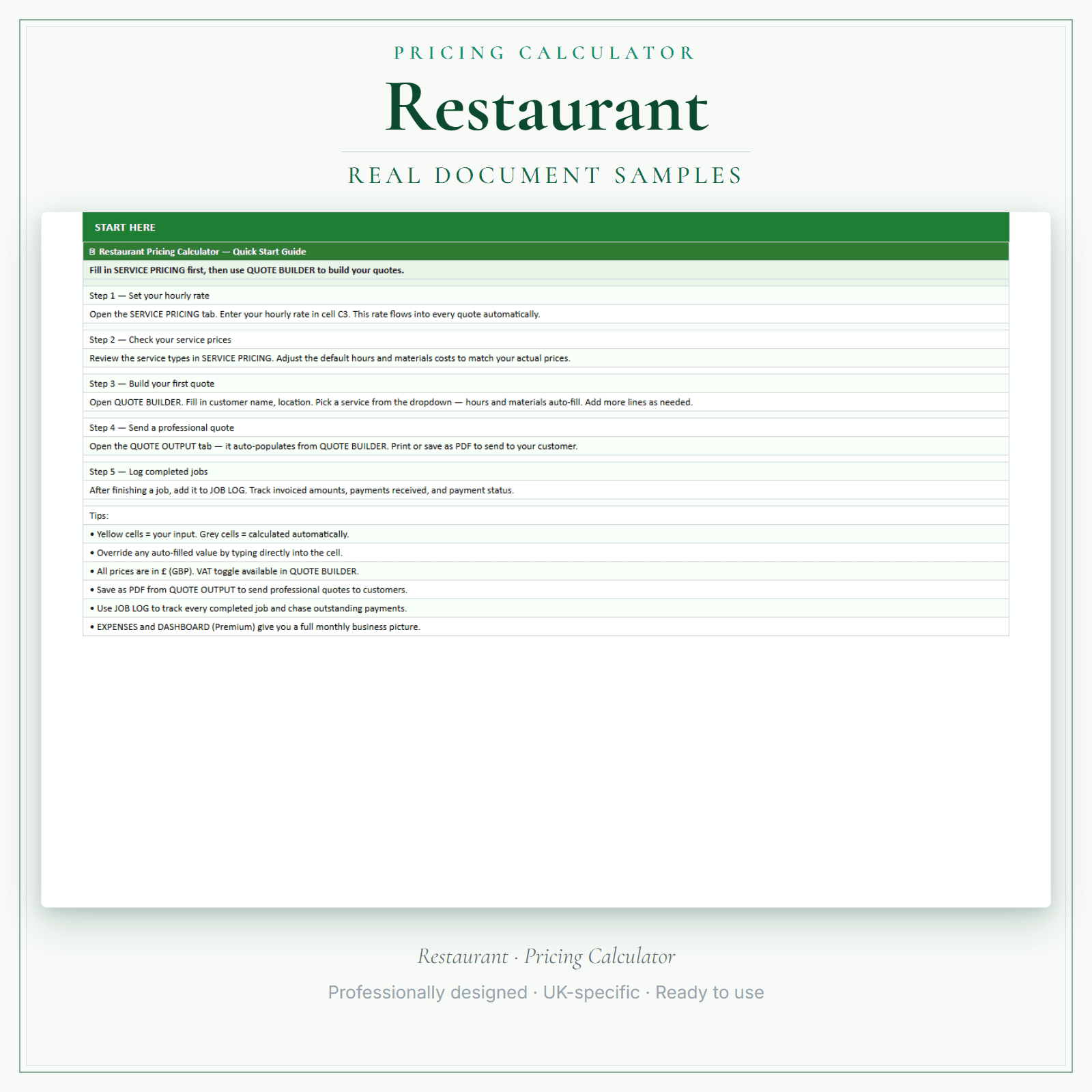 Pricing Calculator — Premium — sample document pages