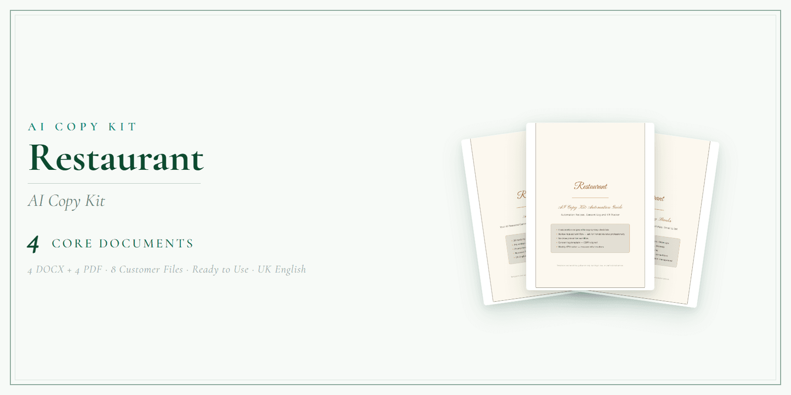Restaurant — AI Copy Kit, PDF and editable DOCX product overview