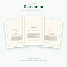 Restaurant — AI Copy Kit, PDF and editable DOCX sample pages