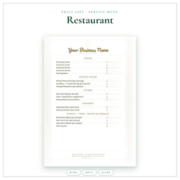 Restaurant — Price List & Service Menu, PDF product preview