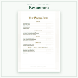 Restaurant — Price List & Service Menu, PDF sample pages