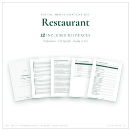 Restaurant — Social Media Content Kit, PDF and editable DOCX product preview