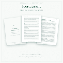 Restaurant — Social Media Content Kit, PDF and editable DOCX sample pages