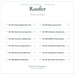 Roofer — Business Documents — Standard, PDF with fillable header what's included preview