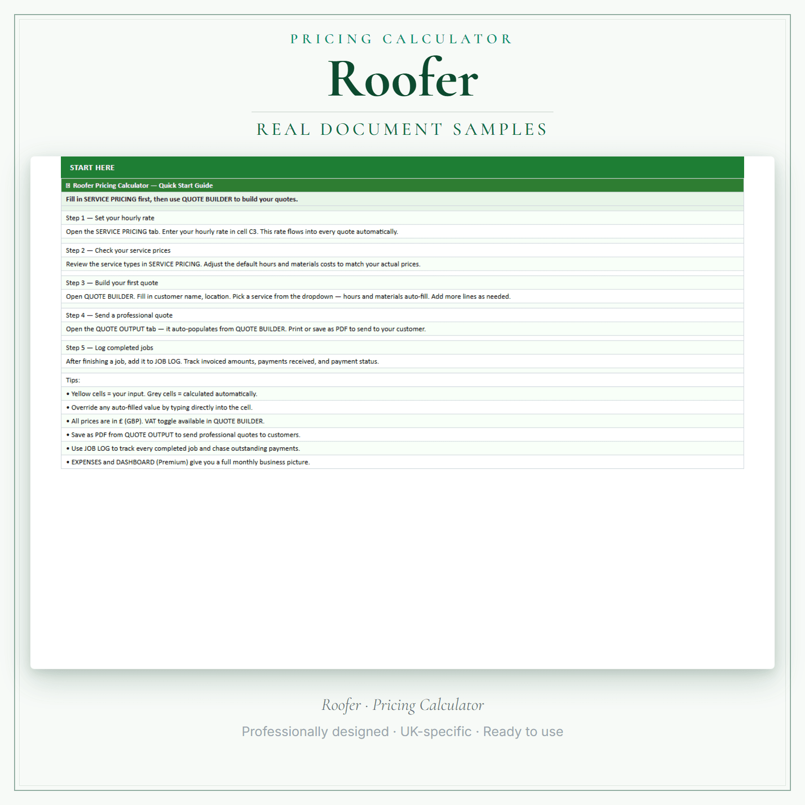 Pricing Calculator — Premium — sample document pages