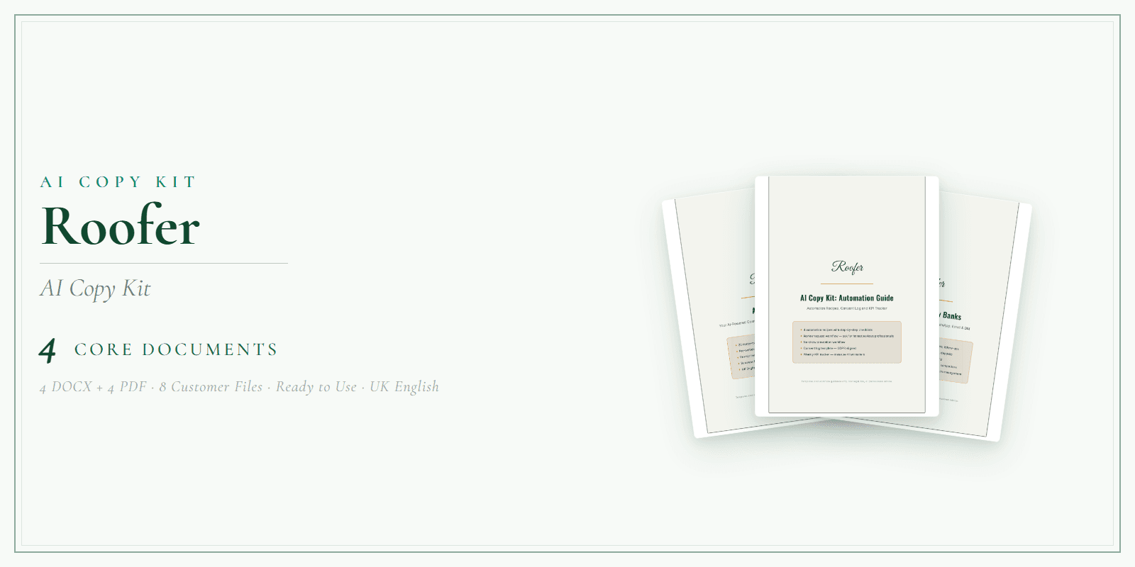 Roofer — AI Copy Kit, PDF and editable DOCX product overview