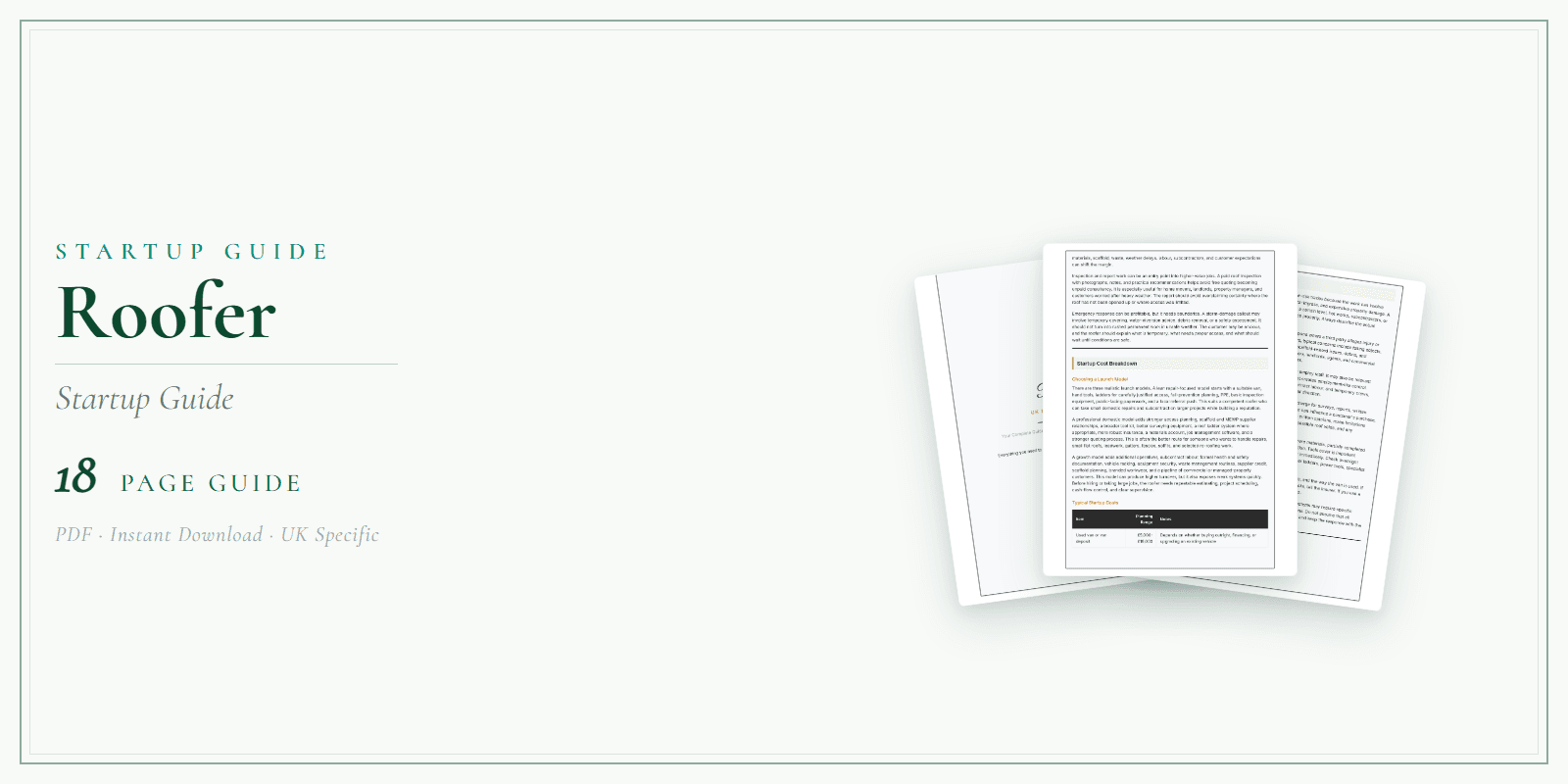 Roofer — Startup Guide, PDF guide product overview