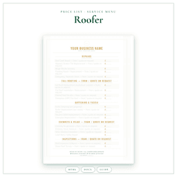 Roofer — Price List & Service Menu, PDF product preview