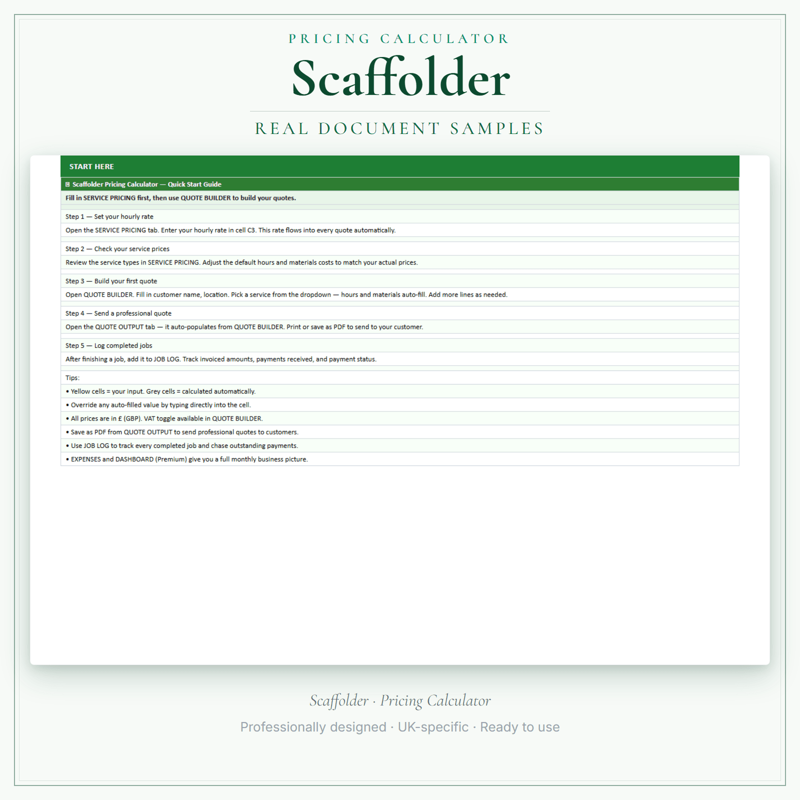 Pricing Calculator — Premium — sample document pages