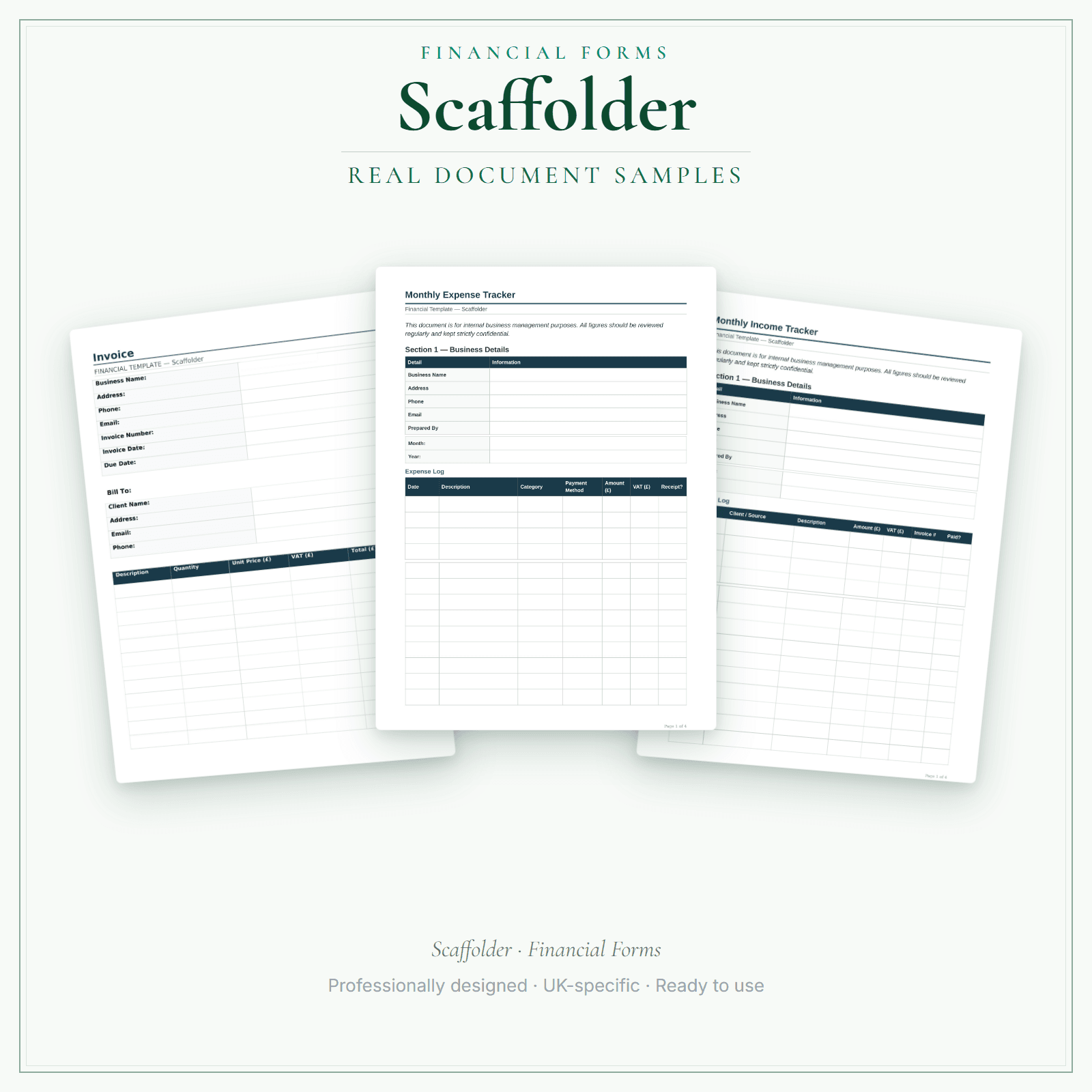 Financial Forms Bundle — Premium — sample document pages