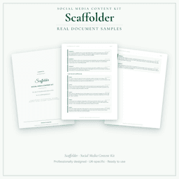 Scaffolder — Social Media Content Kit, PDF and editable DOCX sample pages