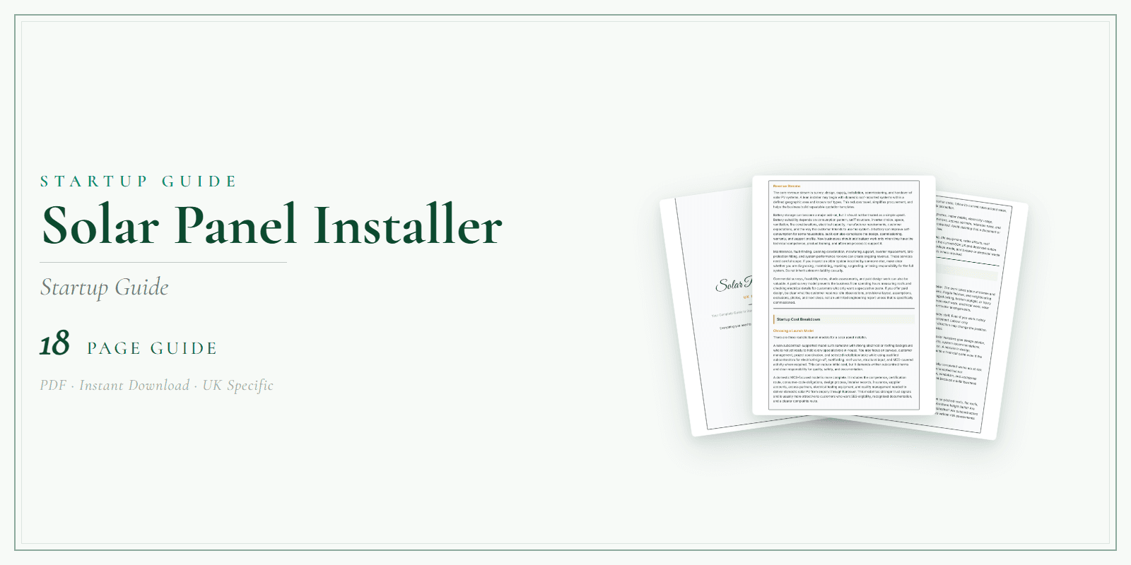 Solar Panel Installer — Startup Guide, PDF guide product overview