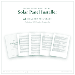 Solar Panel Installer — Social Media Content Kit, PDF and editable DOCX product preview