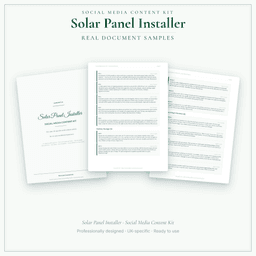 Solar Panel Installer — Social Media Content Kit, PDF and editable DOCX sample pages